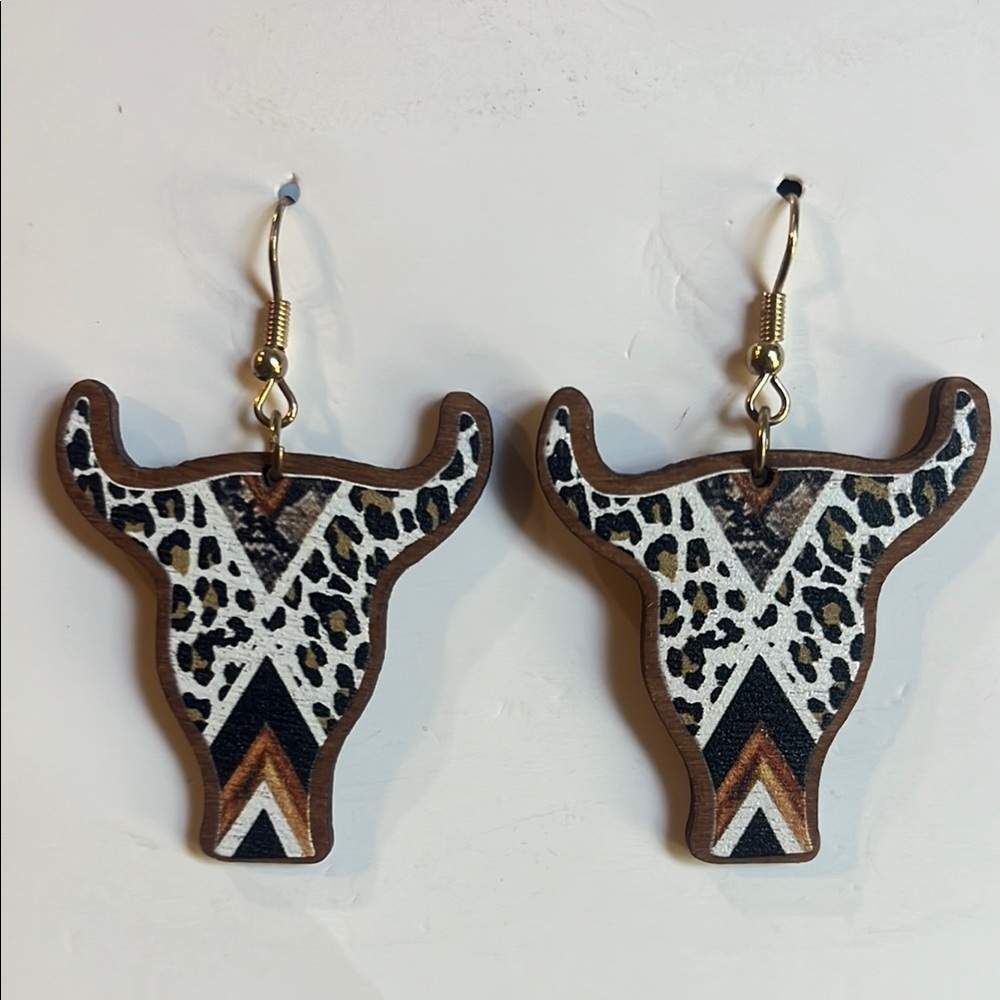 Leopard Print Bull Head Earrings